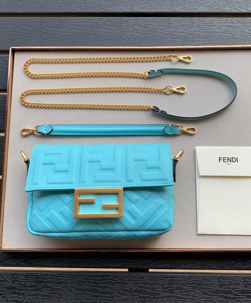 Fendi Mini Baguette Leather Bag 8BS017 Blue